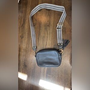Black Crossbody Bag with Patterned Strap